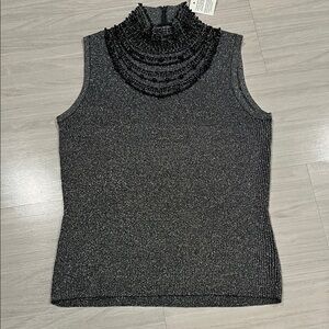 NWT Sparkly Sleeveless Top with Beaded Collar